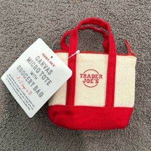 Trader Joe's Red and Cream Canvas Micro Tote